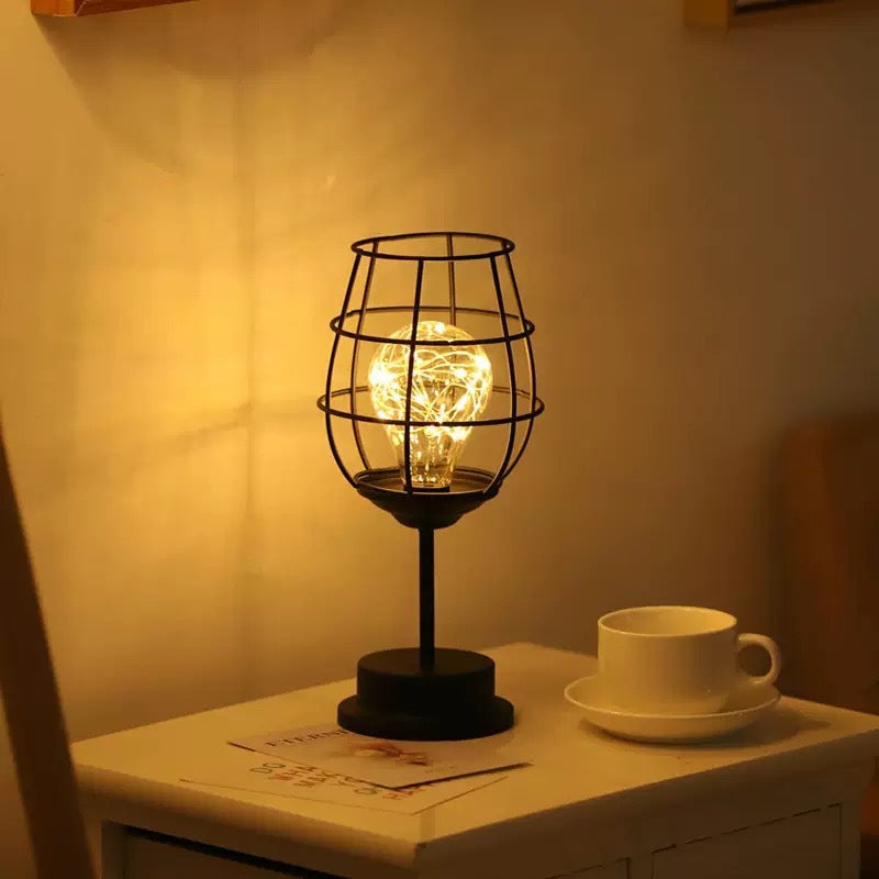 Vintage Iron Table Lamp | Retro Battery-Powered Decorative Light