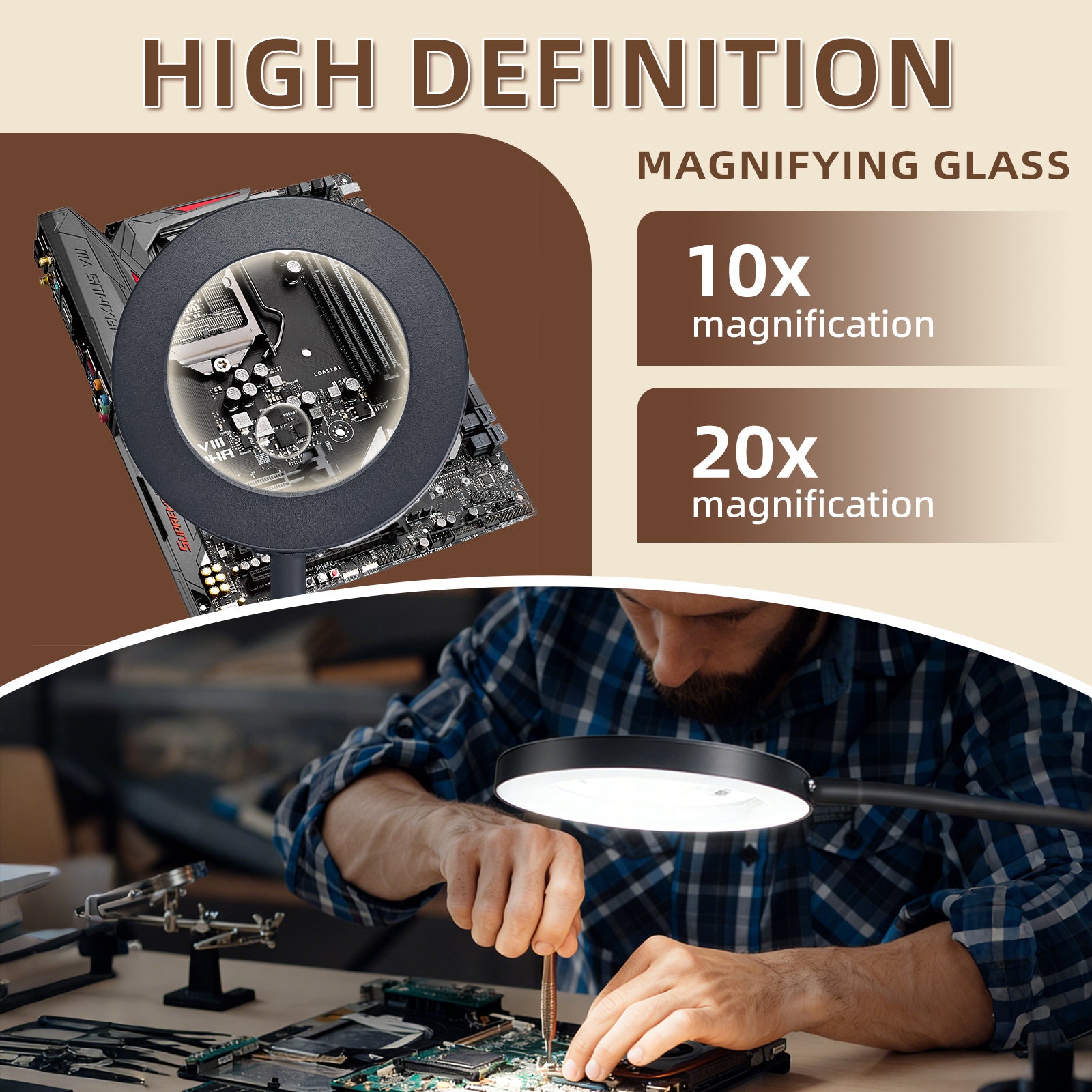 LED Magnifying Floor Lamp | Adjustable Telescopic Stand with Lens Light