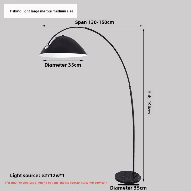 Curved LED Floor Lamp | Marble Base Arc Light with Remote Dimming