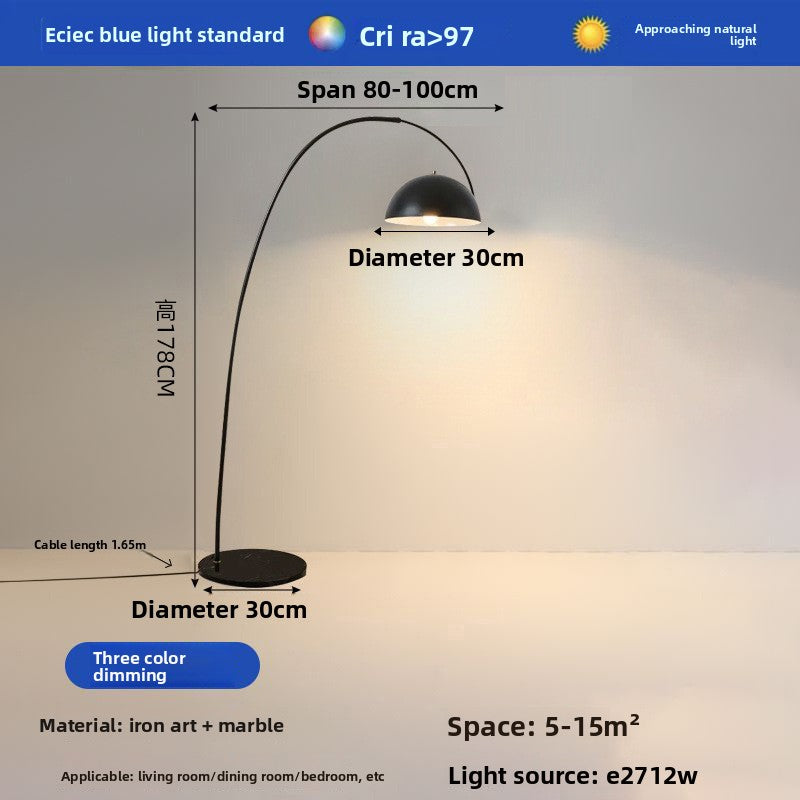 Curved LED Floor Lamp | Marble Base Arc Light with Remote Dimming
