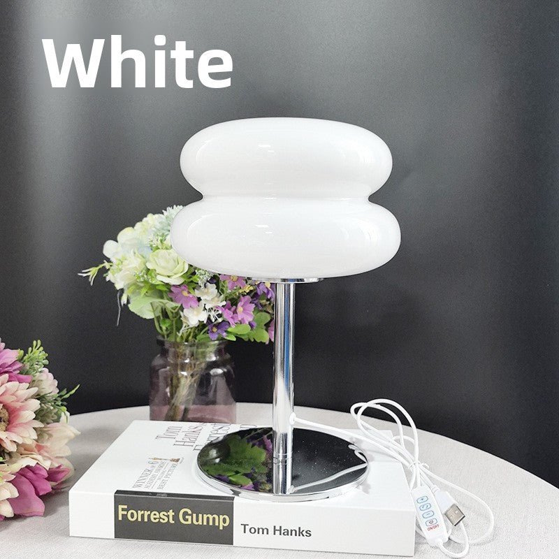 Nordic Bauhaus Glass Bedside Lamp | USB Dimmable 3-Color Table Light