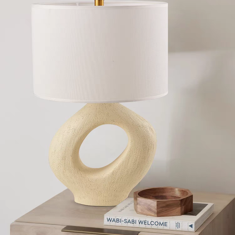 Wabi-Sabi Resin Table Lamp | Dimmable Vintage Zen Bedside Light with Remote