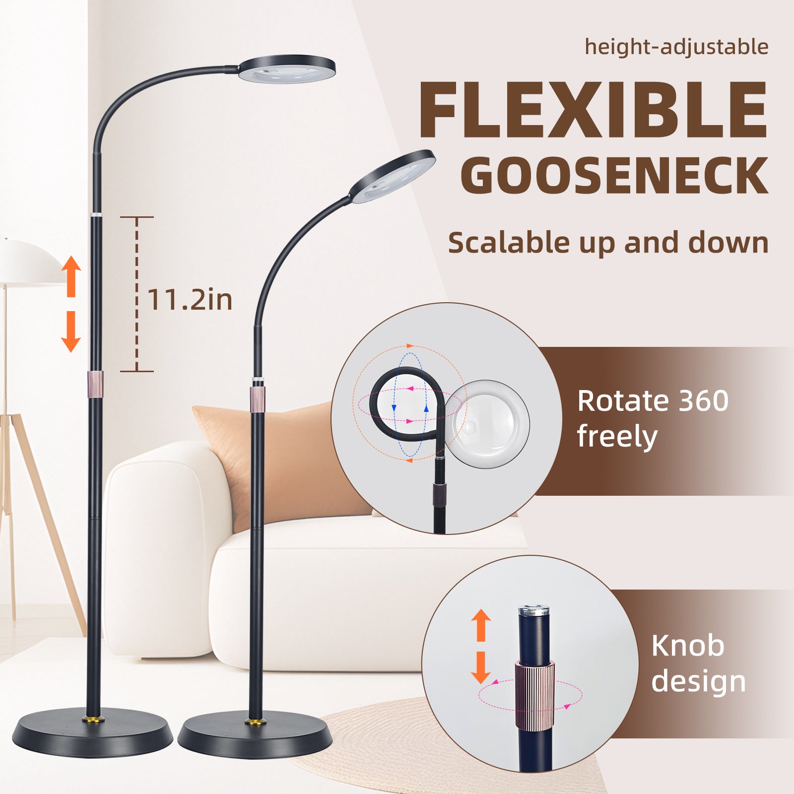 LED Magnifying Floor Lamp | Adjustable Telescopic Stand with Lens Light