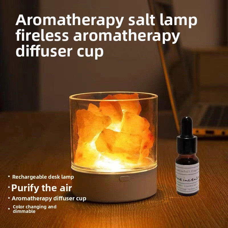 Himalayan Salt Night Light | USB Rechargeable Color-Changing Lamp with Essential Oil