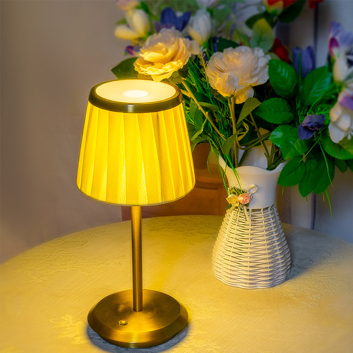 Pleated Fabric Touch Lamp | Rechargeable 3-Color Table Light with Night Mode