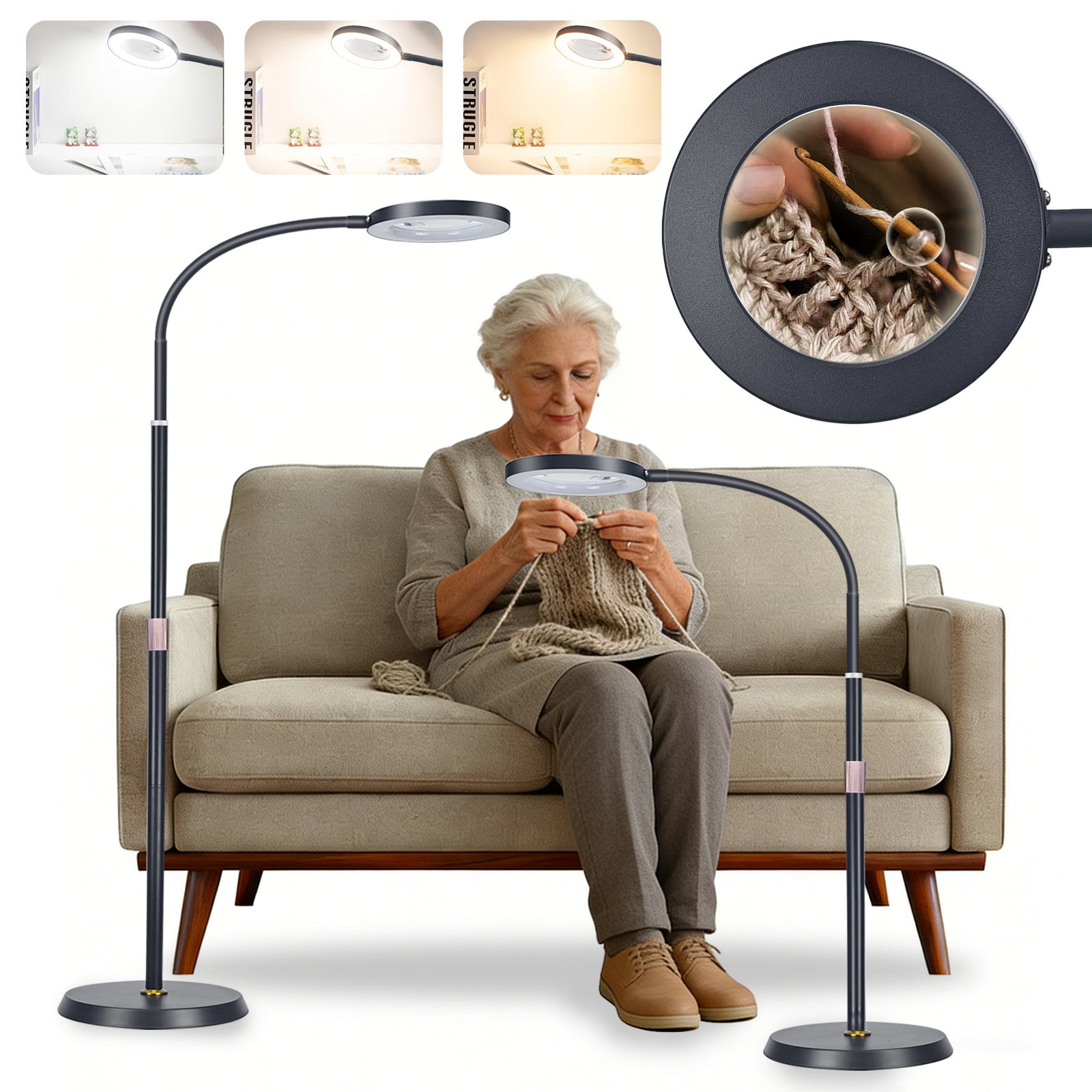 LED Magnifying Floor Lamp | Adjustable Telescopic Stand with Lens Light