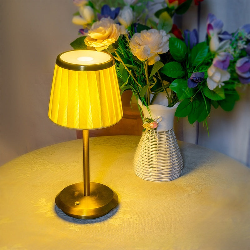 Pleated Fabric Touch Lamp | Rechargeable 3-Color Table Light with Night Mode