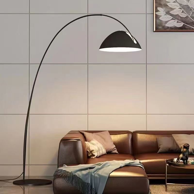 Curved LED Floor Lamp | Marble Base Arc Light with Remote Dimming