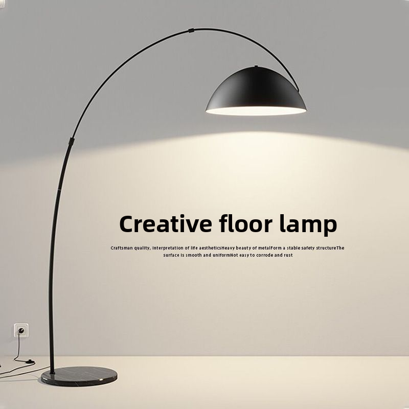 Curved LED Floor Lamp | Marble Base Arc Light with Remote Dimming