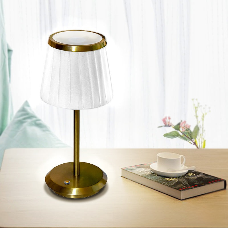 Pleated Fabric Touch Lamp | Rechargeable 3-Color Table Light with Night Mode