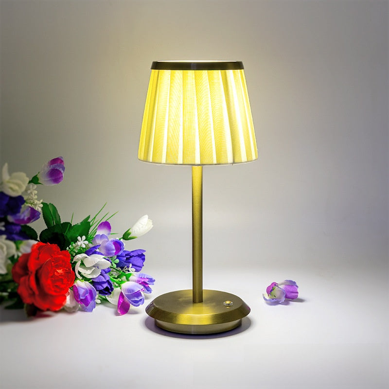 Pleated Fabric Touch Lamp | Rechargeable 3-Color Table Light with Night Mode
