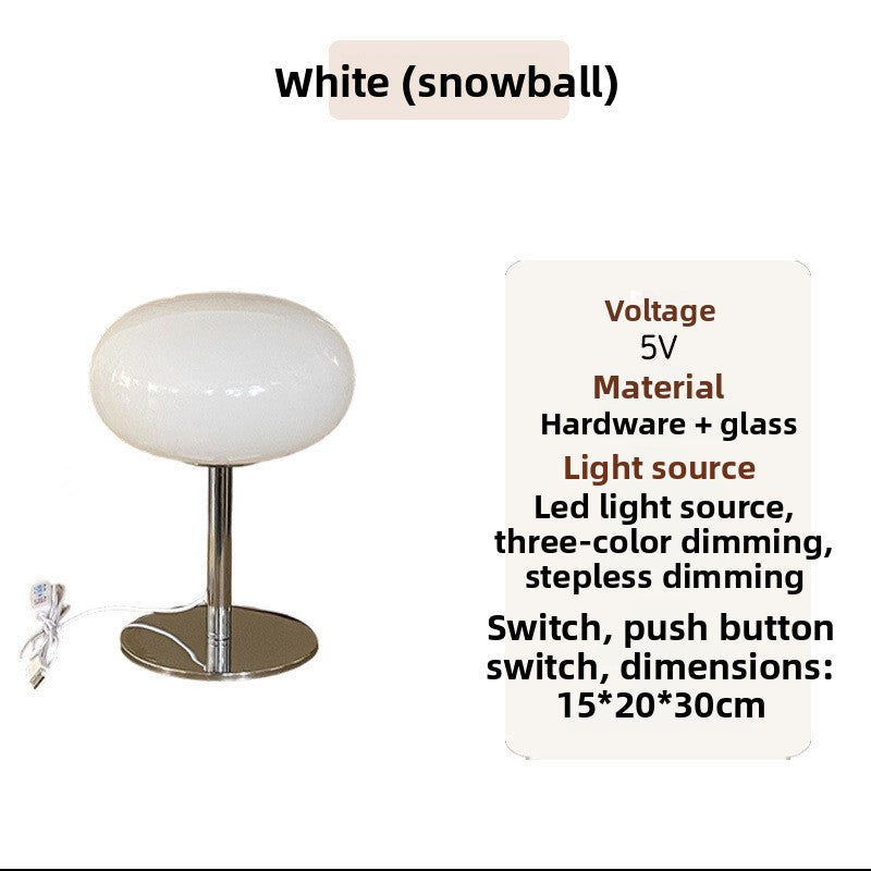 Nordic Bauhaus Glass Bedside Lamp | USB Dimmable 3-Color Table Light