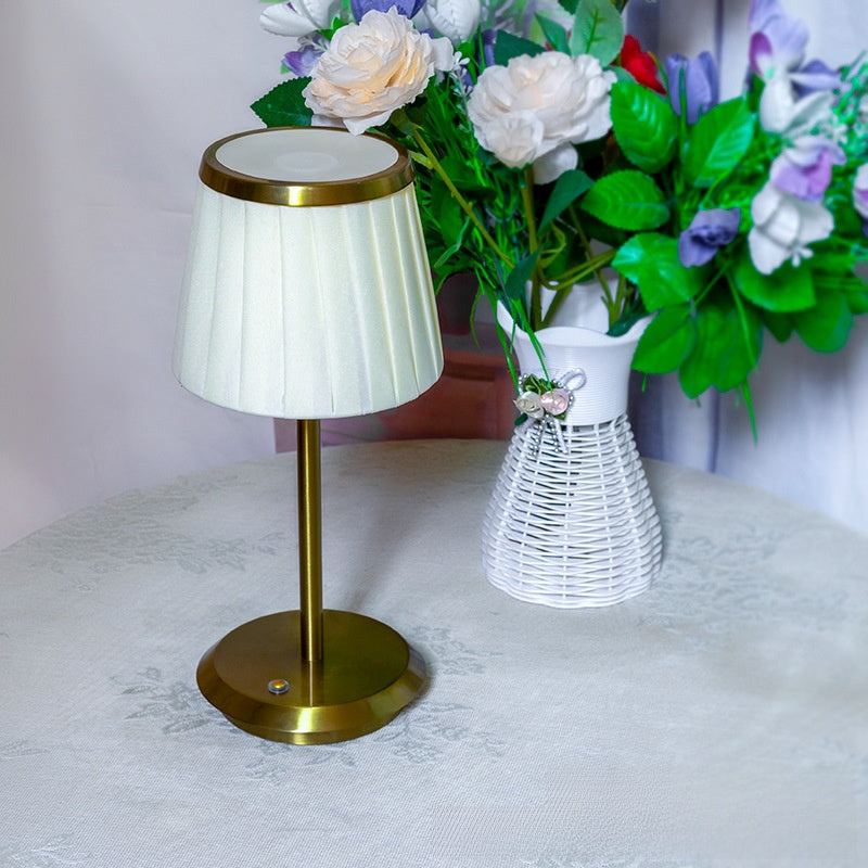 Pleated Fabric Touch Lamp | Rechargeable 3-Color Table Light with Night Mode