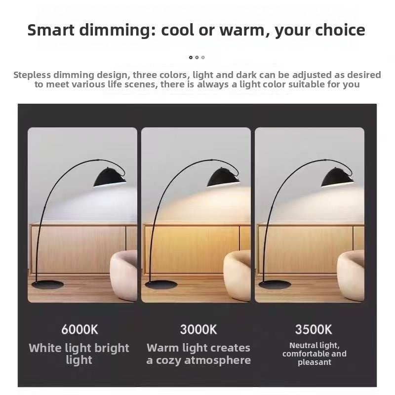 Curved LED Floor Lamp | Marble Base Arc Light with Remote Dimming